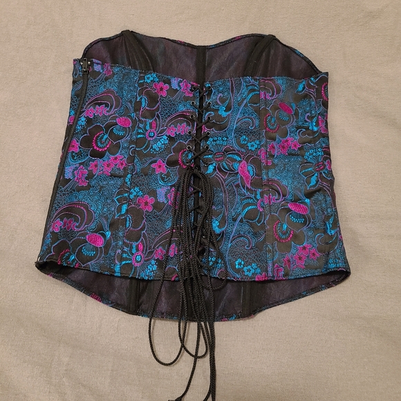 Tesa Teal Blue and Fuschia Pink Floral Bustier - Picture 2 of 10